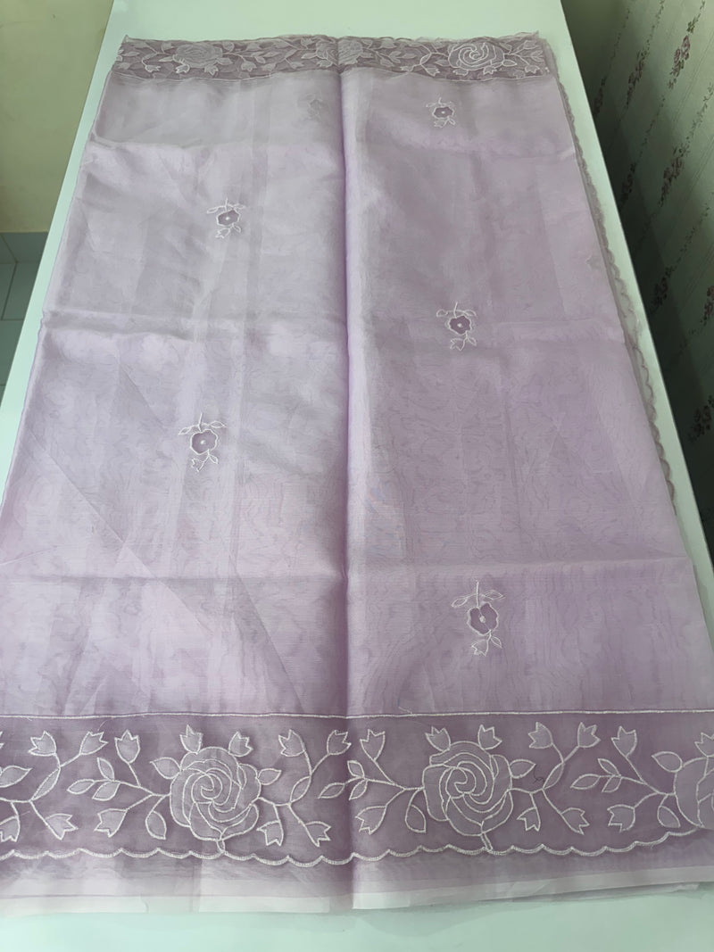 Viscose Organza saree with applique work-MSH101 Lavender