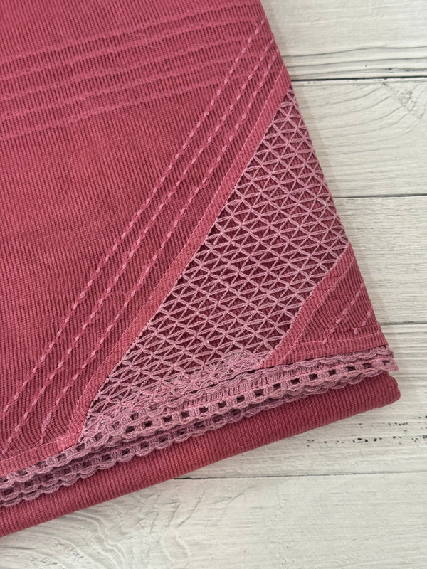 Supernet saree with crochet work and lace border MCJ5433 - PeachyPink (Design - Diagonal Crochet)