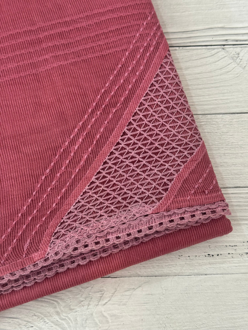 Supernet saree with crochet work and lace border MCJ5433 - PeachyPink (Design - Diagonal Crochet)