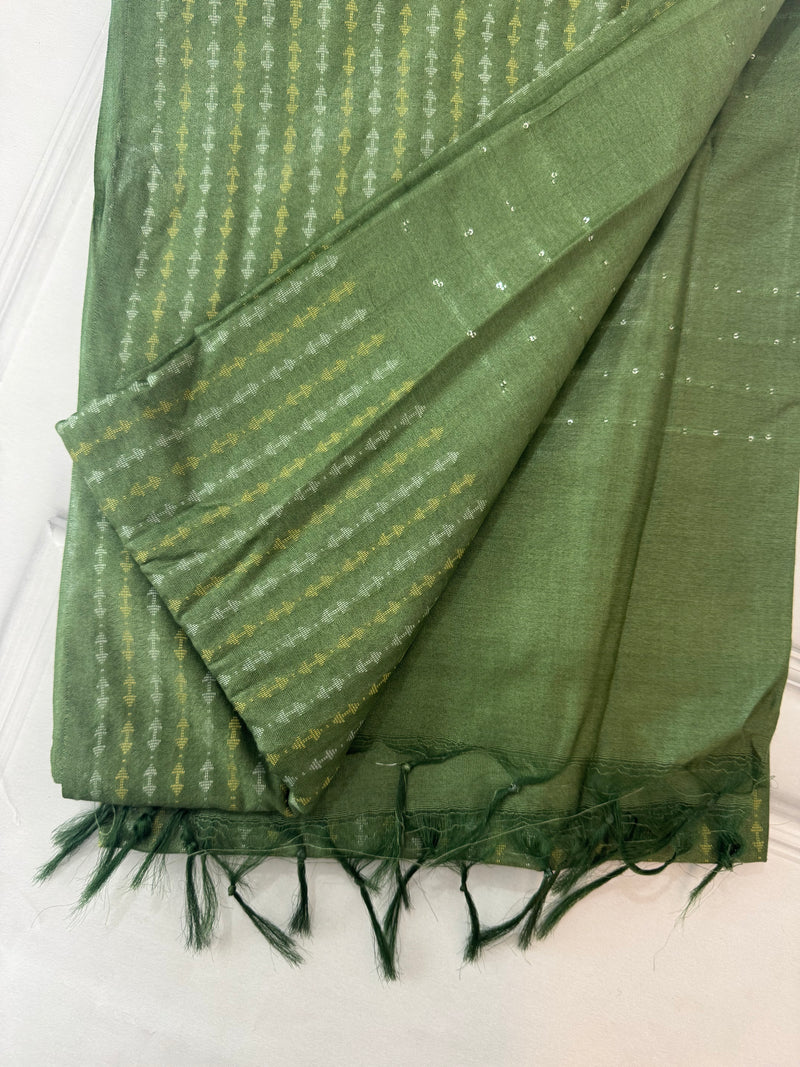 Semi tussar saree with thread work SBHMSH -Leaf Green