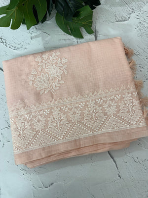 Kota silk saree with chikankari work  MSK334 PastelPeach