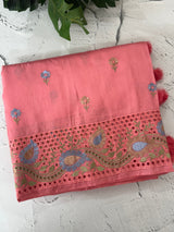 Cutwork Blended tussar saree MSH228 DarkPeachyPink