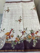 Semi tussar saree with hand painting, kanta embroidery and Pita work MS3433