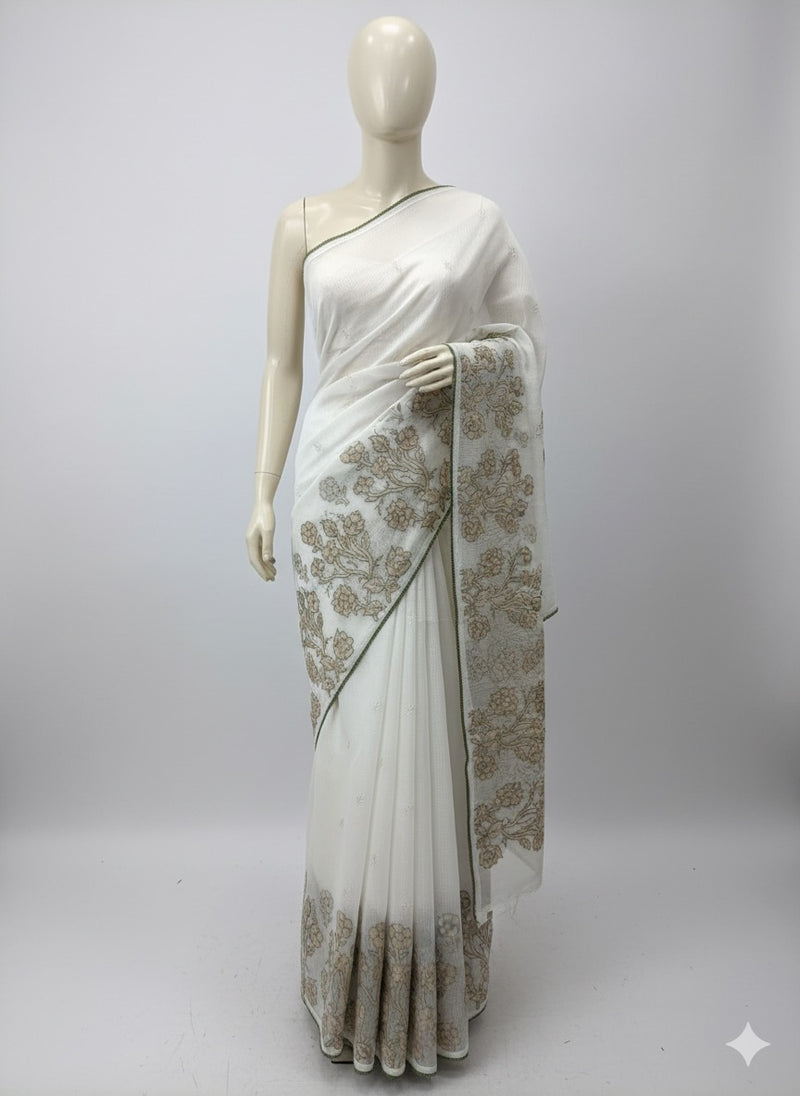 NetKota Applique work saree  MSH123- White & Green