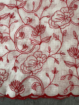 Soft kota checks saree with embroidery - SVWISS white & red