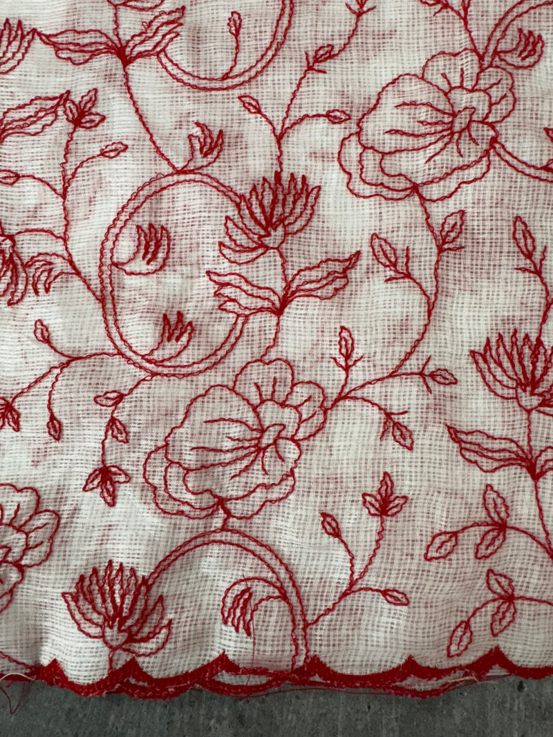 Soft kota checks saree with embroidery - SVWISS white & red