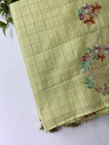 Crushed semi tussar silk saree with embroidery- SNFCYEY38 PastelGreen