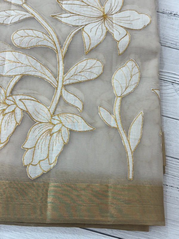 Banarasi Organza saree with applique work MS4532
