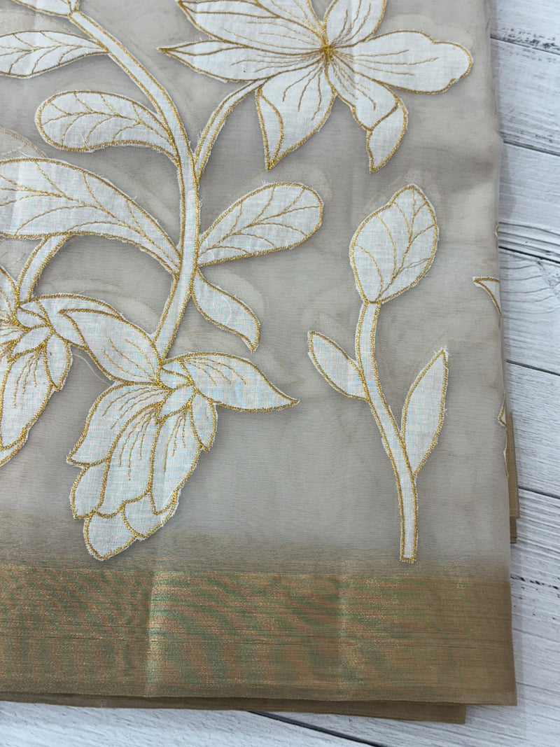 Banarasi Organza saree with applique work MS4532