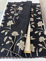 Malai chanderi saree with applique work MSM6201 Black
