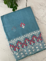 Soft kota checks saree with embroidery - MS7645 Blue