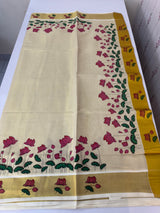 Kerala tissue cotton saree - lotus prints