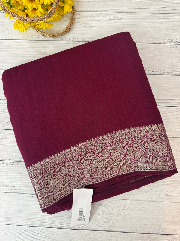 Crepe Banarasi viscose Georgette saree with brocade blouse MS953211- Wine