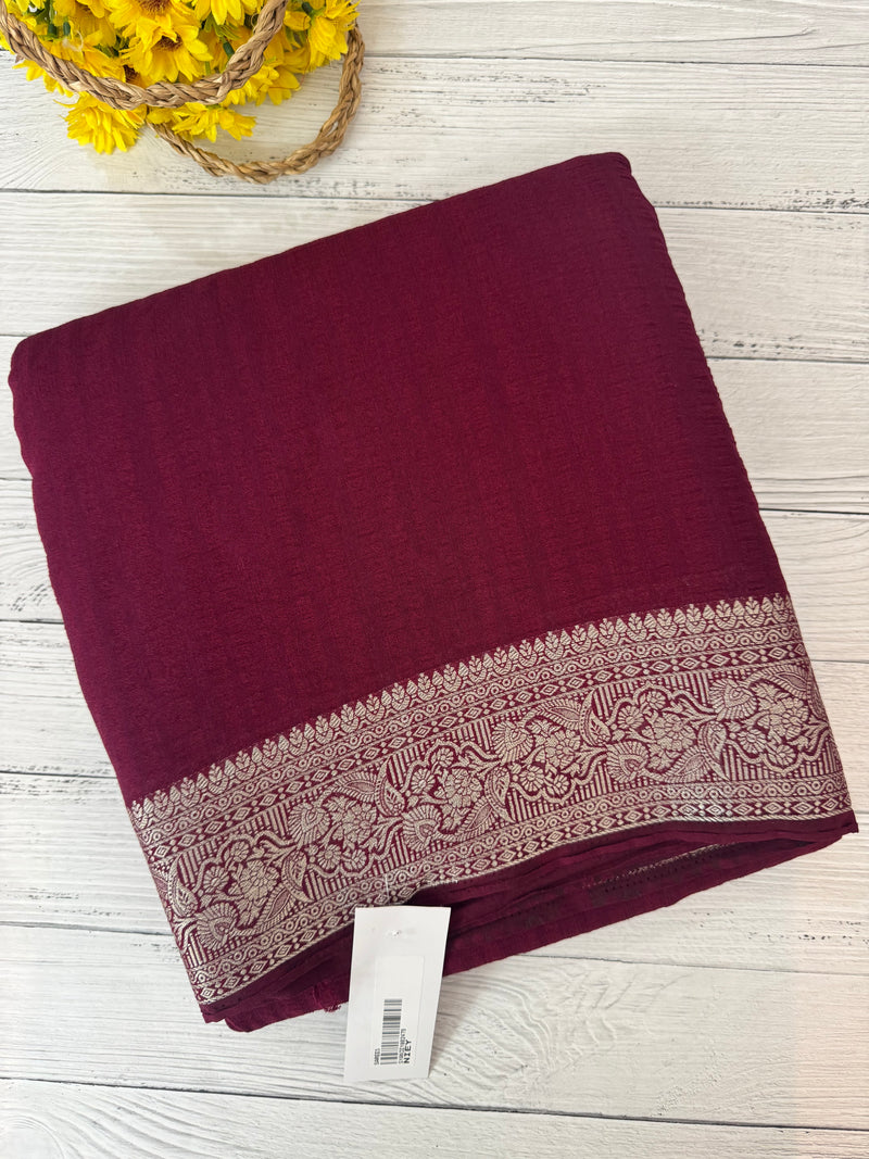 Crepe Banarasi viscose Georgette saree with brocade blouse MS953211- Wine