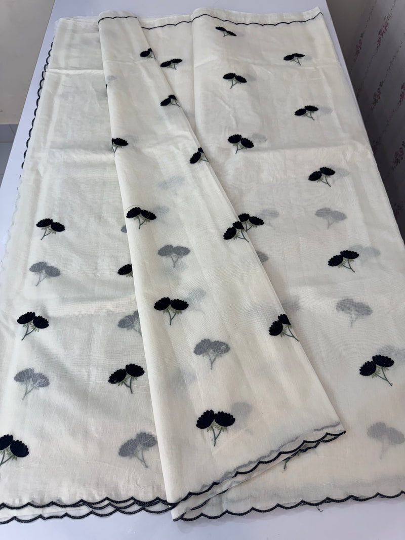 Mul chanderi embriodery saree with scalloped borders MSH115