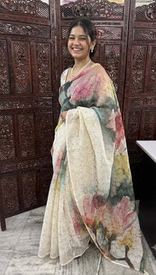 Phulkari NetKota Embroidery and digital printed saree - MS6001