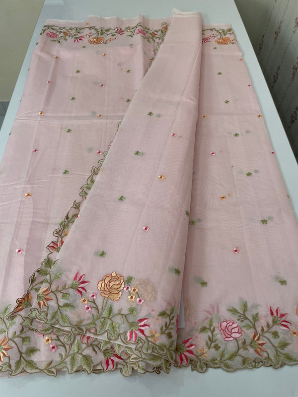 Mul chanderi saree with embriodery borders MSH113