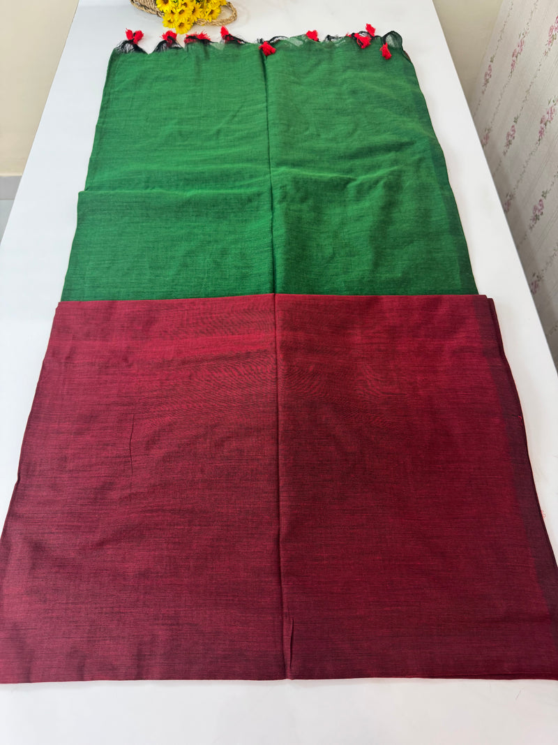 Plain Khadi cotton saree with contrast pallu & blouse MS1497