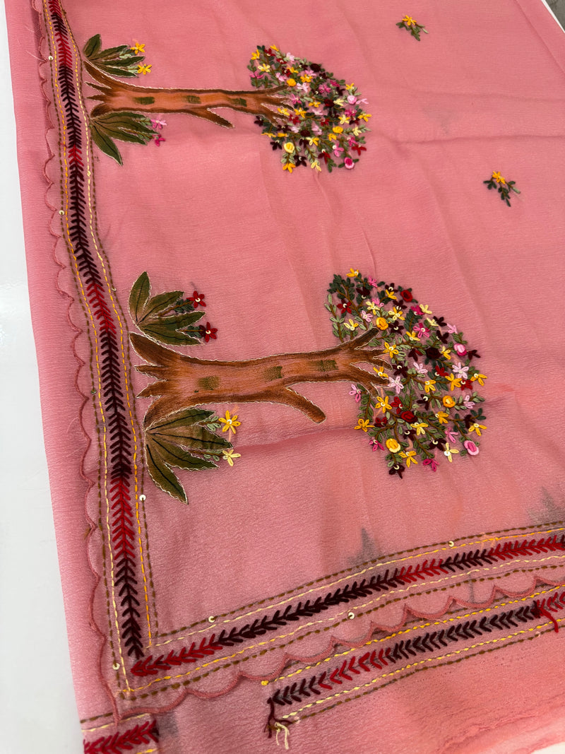 Crush organza-georgette saree with Kanta embriodery MS9761 Pink