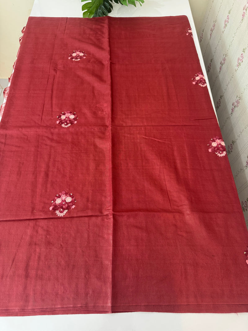 Semi tussar saree with Handwork MS44500 - Maroon
