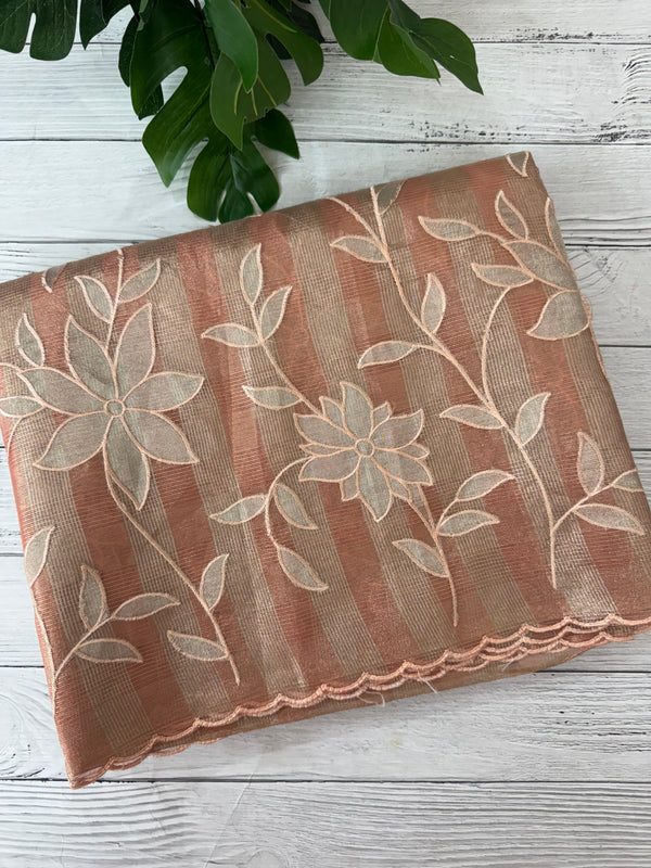 Tissue Silk applique work saree MSH133 Design 2- Peach