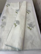 Moonga checks saree with applique work MS81789 - White to Grey