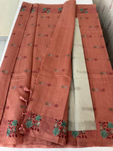Crushed Matka Blended Tussar silk saree with embroidery MS4890 - DuskyPeach
