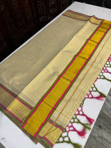 Kerala Golden tissue saree Lines - Pink & Green