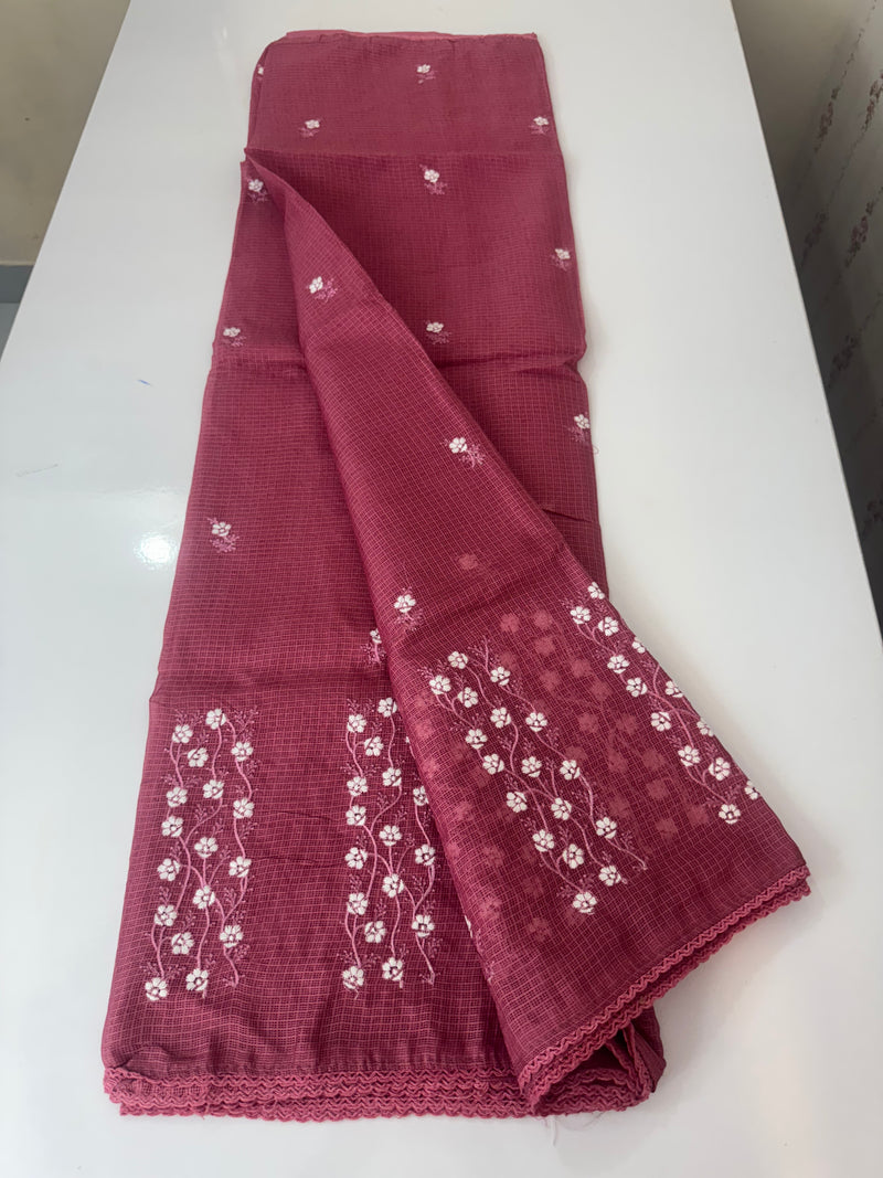 Kota checks saree with embroidery SVTS34- Pink