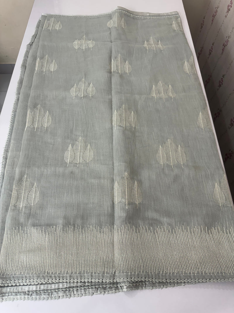 Semi linen saree with embroidery- MS15088 PastelGrey
