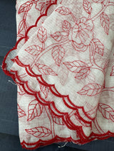 Soft kota checks saree with embroidery - SVWISS white & red