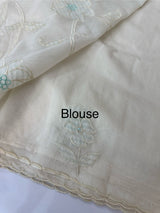 Mul chanderi applique work saree  MSH931 - Offwhite to Aquablue