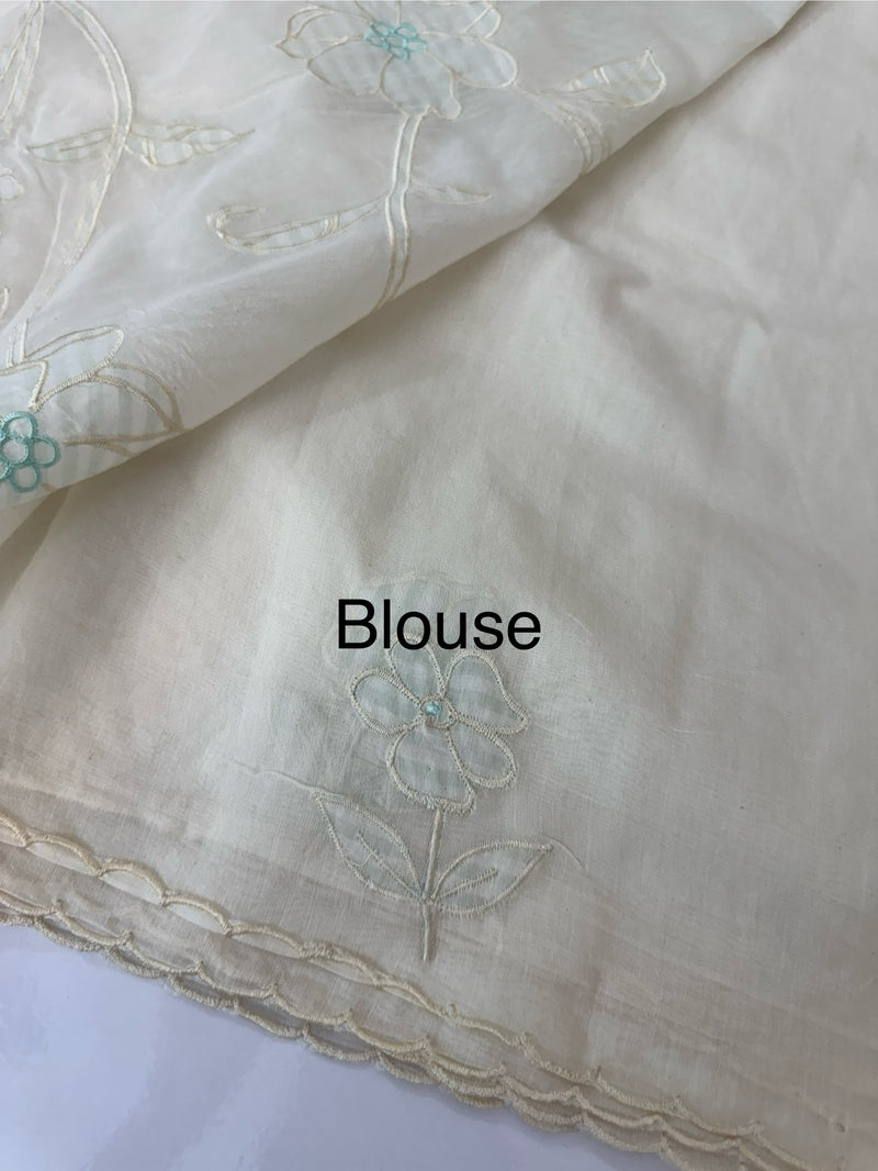 Mul chanderi applique work saree  MSH931 - Offwhite to Aquablue