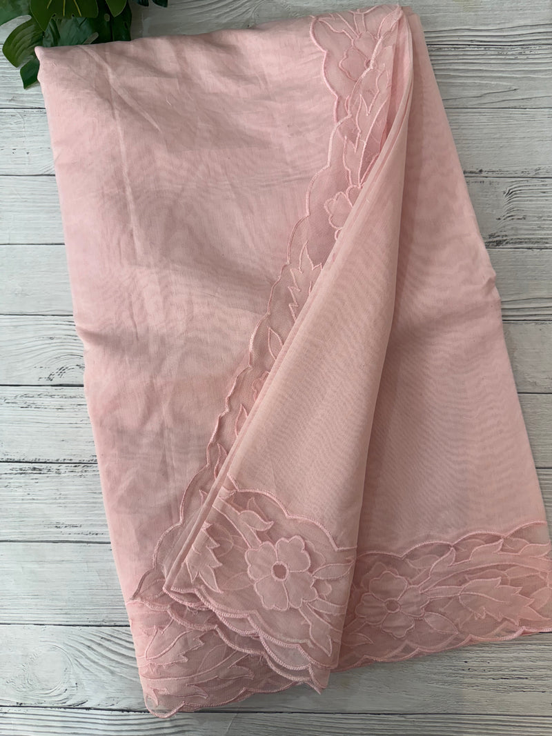 Mul chanderi saree with applique borders MSH111 Pastel PeachPink