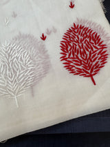 Supernet saree with embroidery MCJ875 white & Red