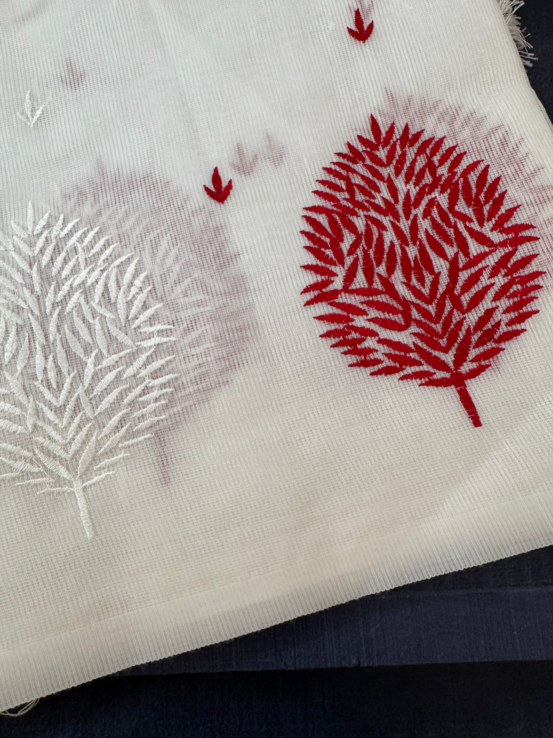 Supernet saree with embroidery MCJ875 white & Red