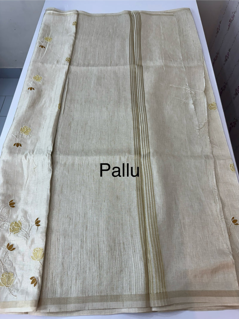 Blended soft tussar saree with embriodery - MS8186 Cream