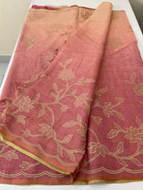 Ombre Soft Tissue linen saree with appliqué work MSL875