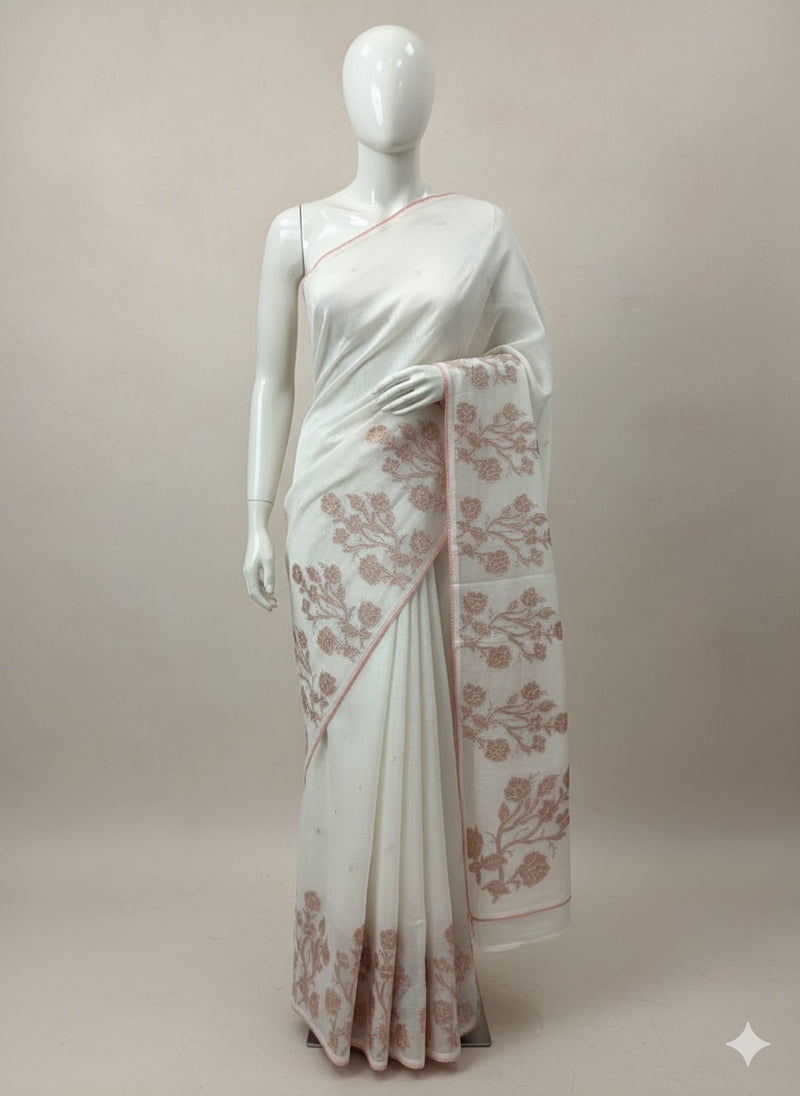 NetKota Applique work saree  -MSH123 White & Peach