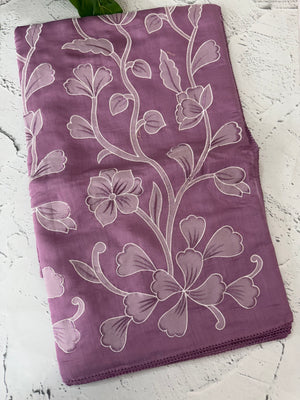 Blended Malai chanderi saree with applique work saree  MSM5676 - Lavender