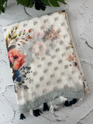 Digital printed & embroidered semi Linen Saree MLS616