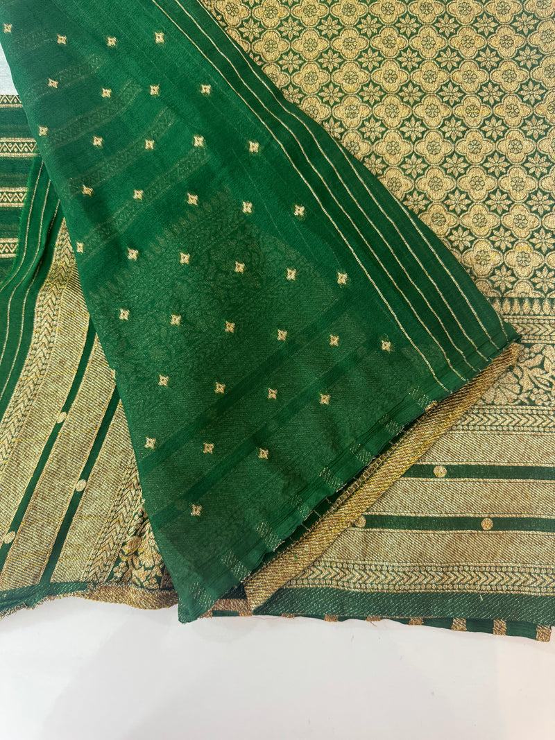 Semi banarasi Khaddi Georgette saree - MS1499 DarkGreen
