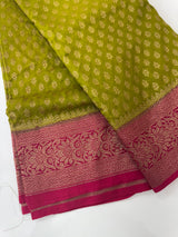 Banarasi viscose Georgette saree MKGS611- ParrotGreen to Pink