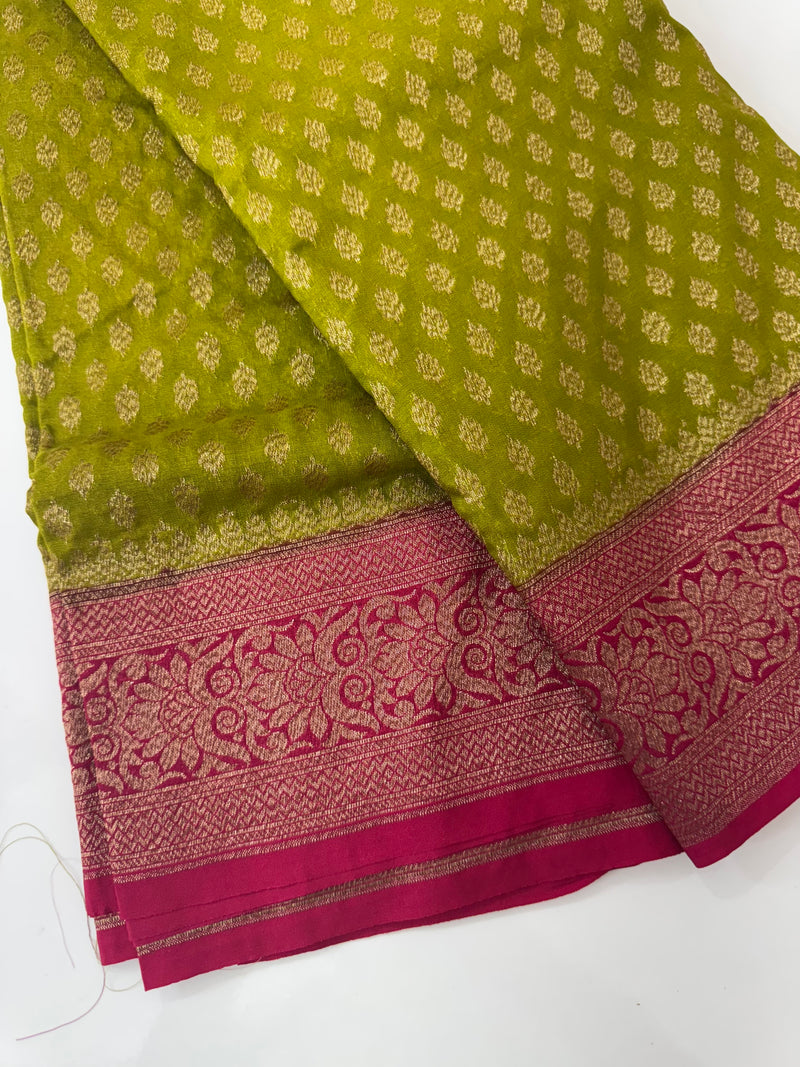 Banarasi viscose Georgette saree MKGS611- ParrotGreen to Pink