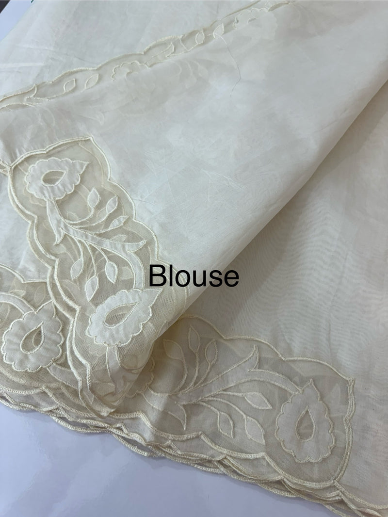 Mul chanderi saree with applique borders MSH111 -Offwhite