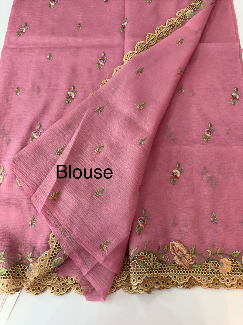 Crush Georgette-Organza cutwork & embroidery saree  MS8501 - BISCCNYY Pink