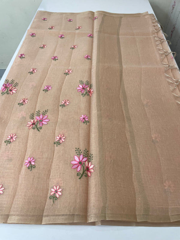 Tissue mix Soft silk saree with embroidery MS8189- PastelPeach