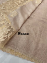Soft Pashmina saree with organza Applique borders MSH251 Champagne Beige