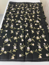 Kota Supernet embriodery saree SHSNYNM- Black