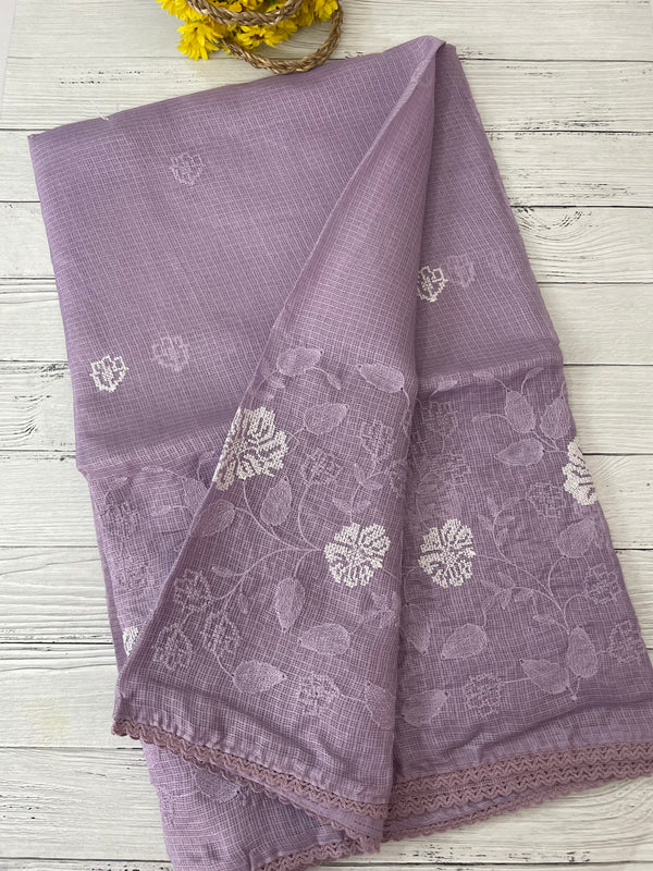 Soft kota checks saree with embroidery SVPIIY- Lavender
